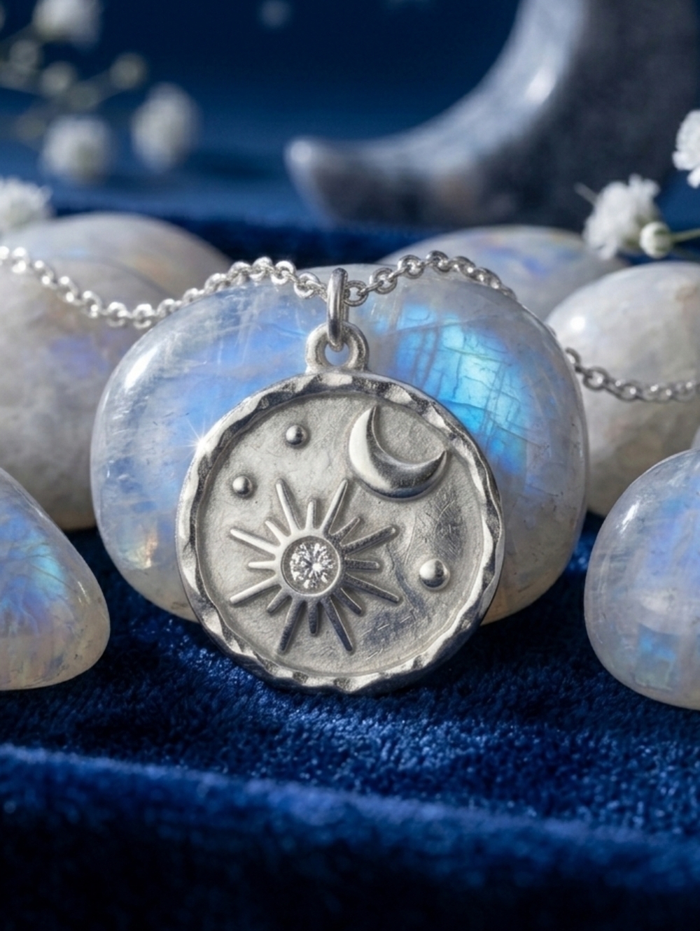 Celestial Sun Moon Coin Necklace 18K White Gold Plated Hypoallergenic Gift